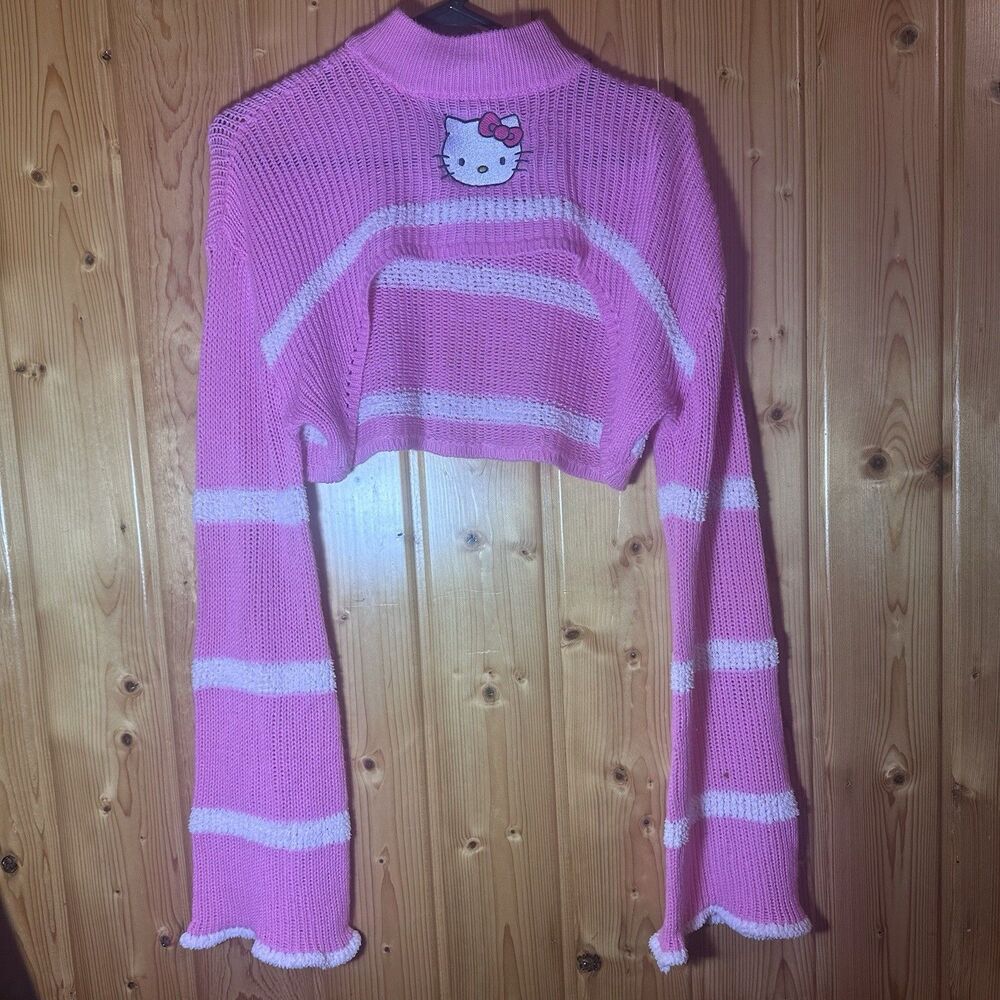 Sanrio Hello Kitty Pink Striped Ultra-Crop Knit Sweater Shrug Bolero Large